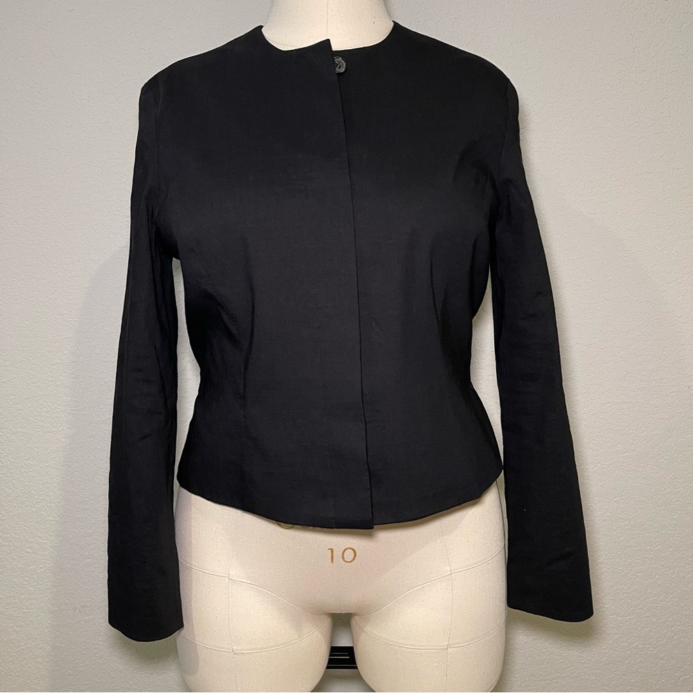 Theory Crop Peplum linen viscose jacket in black size 12